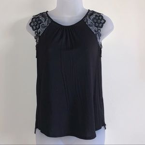 Black Cotton Top with Lace Cap Sleeves by H&M - Sz. XS